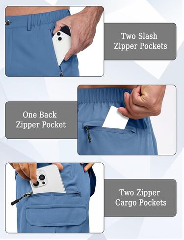 Mens Hiking Cargo Summer Shorts 9" Quick Dry Lightweight Outdoor Fishing Golf Casual Elastic Waist Loose Fit 6 Pocket in Saudi Arabia