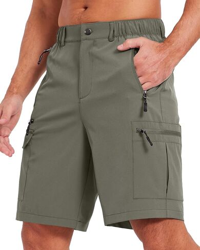 Mens Hiking Cargo Summer Shorts 9" Quick Dry Lightweight Outdoor Fishing Golf Casual Elastic Waist Loose Fit 6 Pocket in Saudi Arabia