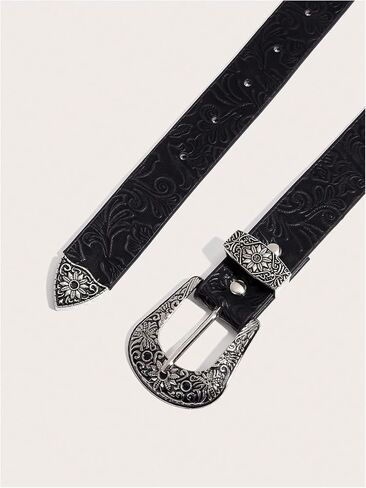 Women's Buckle Belt Cow Print Western Leather Belt Cowgirl Waist Belts in Kuwait