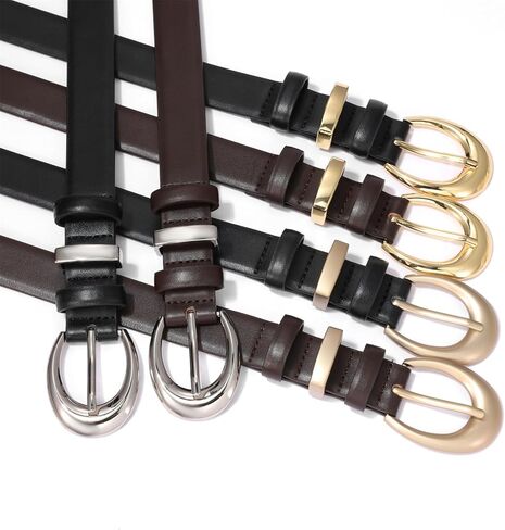 Women's Cow Leather Belt for Jeans Pants Fashion Ladies Skinny Dress Waist belt with Gold Buckle in Saudi Arabia