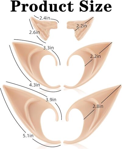 أذنين عصر النهضة الطبيعية ، آذان قزم الجنية - 16 زوجًا آذان ذات طول طويل وقصير أذنين مصاصي الدماء المدبب للنساء للنساء الرجال البالغين من أزياء مكياج Cosplay Enime Acquerade in Kuwait