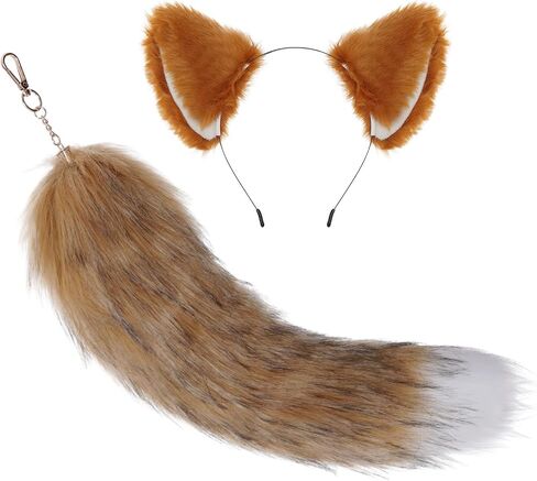 HOVEOX Faux Fox Ears and Tail Faux Cat Wolf Fox Ears Headband and Faux Fox Tail Set for Cosplay Halloween in Saudi Arabia