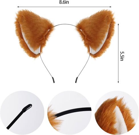 HOVEOX Faux Fox Ears and Tail Faux Cat Wolf Fox Ears Headband and Faux Fox Tail Set for Cosplay Halloween in Saudi Arabia