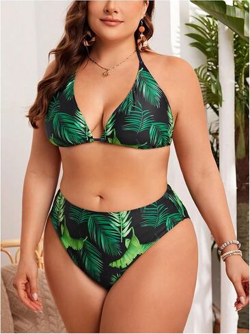 Shenhe Women's Plus Size 3 قطعة مدارية مربعة الرسن المثلث Boho Bikini مجموعات مع التستر in Kuwait