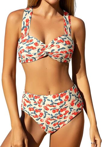 ZAFUL Women's High Waisted Bikini Sets Twist Front Tummy Control Two Piece Swimsuit Bathing Suit in Saudi Arabia