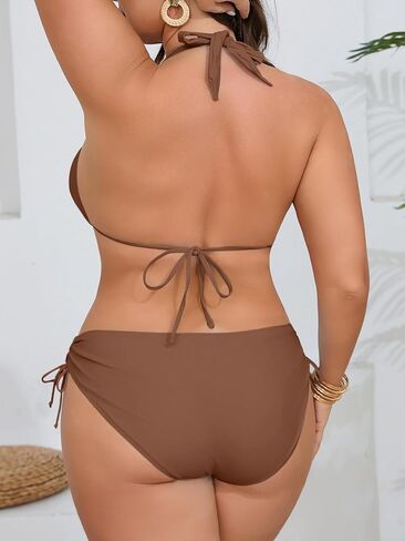 B2prity Plus Size Bikini Sets for Women Halter Triangle Two Piece Swimsuit V Neck Tie Back Bathing Suit Shell Swimwear in Saudi Arabia