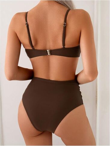 Women's 2 Piece Bikini Set Metal Shell Beaded Ruched Swimsuit High Waisted Bathing Suit in Kuwait