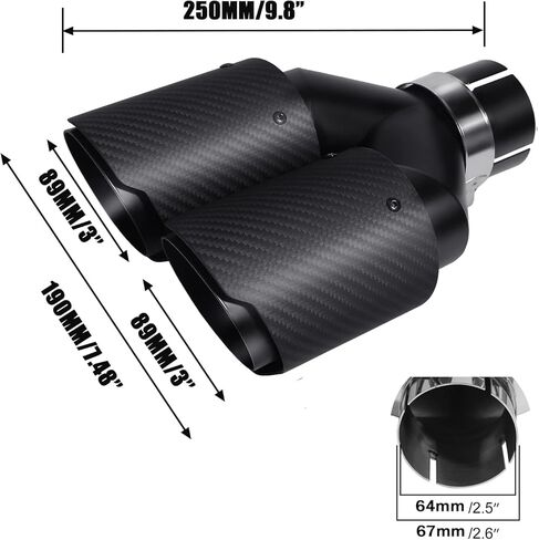 Vechkom 2.5 بوصة مدخل 3.5 بوصة مخرج عادم مزدوج طرف Y نمط ألياف الكربون ماسورة عادم السيارة طرف خلفي 9.8 بوصة طول عالمي للمركبات ذات 2.5 بوصة O.D. (أزرق لامع محمص) 2 قطعة in Kuwait