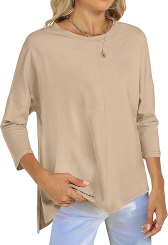 ANRABESS Womens 3/4 Length Sleeve Tops Loose Fit Tunic Shirts Oversized Spring Summer Casual Crew Neck Basic Boxy Tee in Saudi Arabia