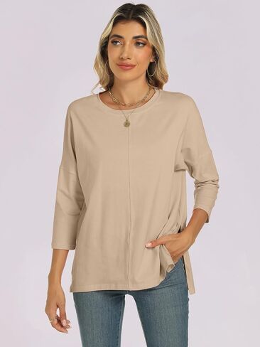 ANRABESS Womens 3/4 Length Sleeve Tops Loose Fit Tunic Shirts Oversized Spring Summer Casual Crew Neck Basic Boxy Tee in Saudi Arabia
