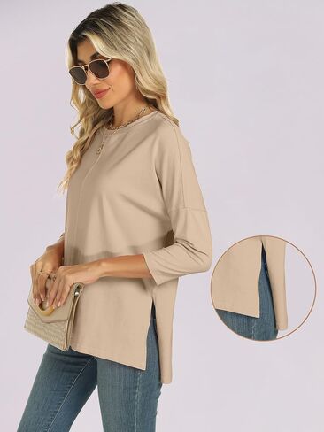 ANRABESS Womens 3/4 Length Sleeve Tops Loose Fit Tunic Shirts Oversized Spring Summer Casual Crew Neck Basic Boxy Tee in Saudi Arabia