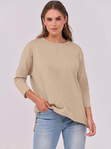 ANRABESS Womens 3/4 Length Sleeve Tops Loose Fit Tunic Shirts Oversized Spring Summer Casual Crew Neck Basic Boxy Tee in Saudi Arabia