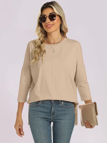ANRABESS Womens 3/4 Length Sleeve Tops Loose Fit Tunic Shirts Oversized Spring Summer Casual Crew Neck Basic Boxy Tee in Saudi Arabia