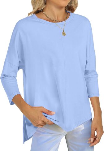 ANRABESS Womens 3/4 Length Sleeve Tops Loose Fit Tunic Shirts Oversized Spring Summer Casual Crew Neck Basic Boxy Tee in Saudi Arabia