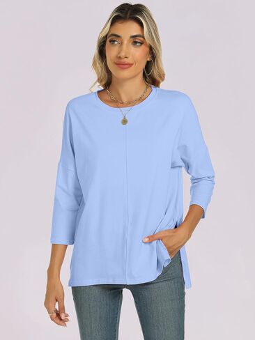 ANRABESS Womens 3/4 Length Sleeve Tops Loose Fit Tunic Shirts Oversized Spring Summer Casual Crew Neck Basic Boxy Tee in Saudi Arabia