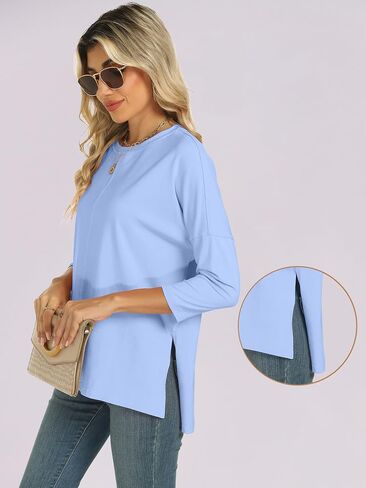 ANRABESS Womens 3/4 Length Sleeve Tops Loose Fit Tunic Shirts Oversized Spring Summer Casual Crew Neck Basic Boxy Tee in Saudi Arabia