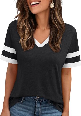 AUTOMET Women's Short Sleeve V Neck T Shirts Trendy Casual Spring Tops Summer Fashion Tees Basic Clothes in Saudi Arabia