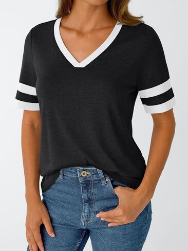 AUTOMET Women's Short Sleeve V Neck T Shirts Trendy Casual Spring Tops Summer Fashion Tees Basic Clothes in Saudi Arabia