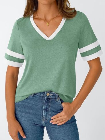 AUTOMET Women's Short Sleeve V Neck T Shirts Trendy Casual Spring Tops Summer Fashion Tees Basic Clothes in Saudi Arabia