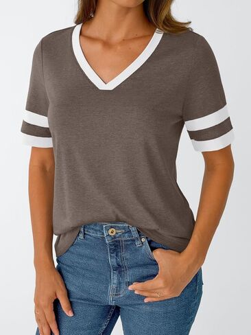 AUTOMET Women's Short Sleeve V Neck T Shirts Trendy Casual Spring Tops Summer Fashion Tees Basic Clothes in Kuwait