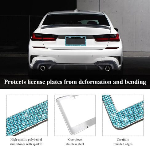 Ziciner Bling License Plate Frame, Sparkly License Plate Tag Cover with Multifaceted Rhinestones, Stainless Steel Crystal License Plate Holder, Universal Exterior Car Accessories (Purple, 2PCS) in Saudi Arabia
