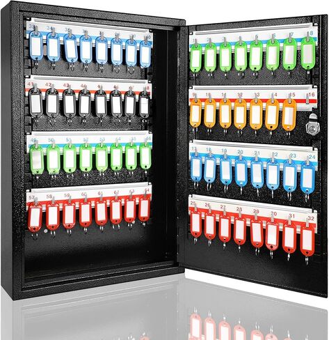 ORIENTOOLS Key Box Steel Key Safe Cabinet, Wall Mount Key Holder Lock Box with Key Tags, Key Organizer Ideal for Home, Hotels, Valets and Office Key Storage (64 Keys, White) in Kuwait