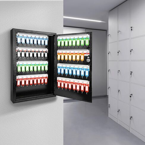 ORIENTOOLS Key Box Steel Key Safe Cabinet, Wall Mount Key Holder Lock Box with Key Tags, Key Organizer Ideal for Home, Hotels, Valets and Office Key Storage (64 Keys, White) in Kuwait