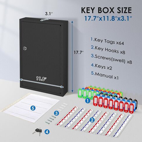 ORIENTOOLS Key Box Steel Key Safe Cabinet, Wall Mount Key Holder Lock Box with Key Tags, Key Organizer Ideal for Home, Hotels, Valets and Office Key Storage (64 Keys, White) in Kuwait