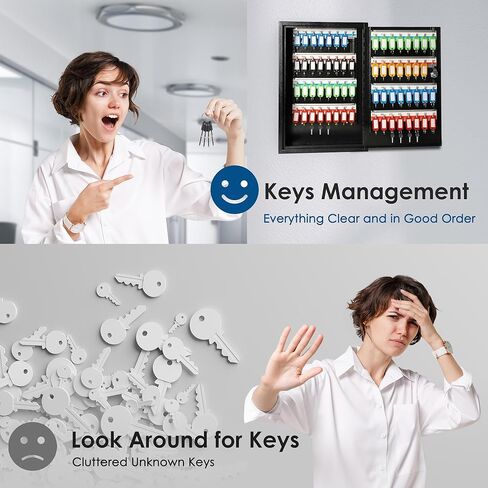 ORIENTOOLS Key Box Steel Key Safe Cabinet, Wall Mount Key Holder Lock Box with Key Tags, Key Organizer Ideal for Home, Hotels, Valets and Office Key Storage (64 Keys, White) in Kuwait