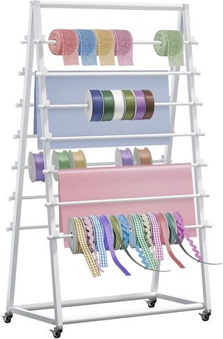 ikare Ribbon Organizer,Ribbon Holder,15 Tier Ribbon Holder Organizer Rack,Double-Sided Gift Wrapping Craft Ribbon Storage Shelf for Craft Room Cake Shop Flower Store in Saudi Arabia