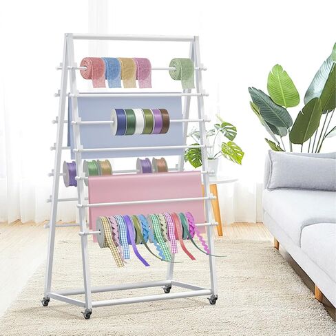 ikare Ribbon Organizer,Ribbon Holder,15 Tier Ribbon Holder Organizer Rack,Double-Sided Gift Wrapping Craft Ribbon Storage Shelf for Craft Room Cake Shop Flower Store in Saudi Arabia