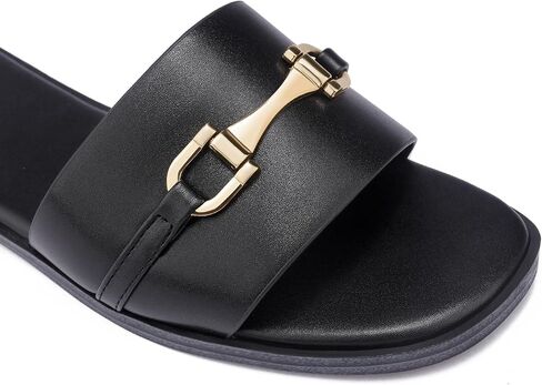 Womens Flat Sandals Dressy Square Open Toe Summer Slides Sandals Slip on Comfortable Leather Sandals for Women in Kuwait