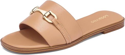 Womens Flat Sandals Dressy Square Open Toe Summer Slides Sandals Slip on Comfortable Leather Sandals for Women in Kuwait
