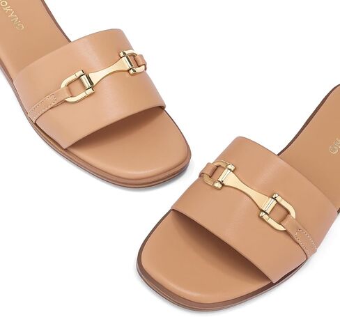 Womens Flat Sandals Dressy Square Open Toe Summer Slides Sandals Slip on Comfortable Leather Sandals for Women in Kuwait