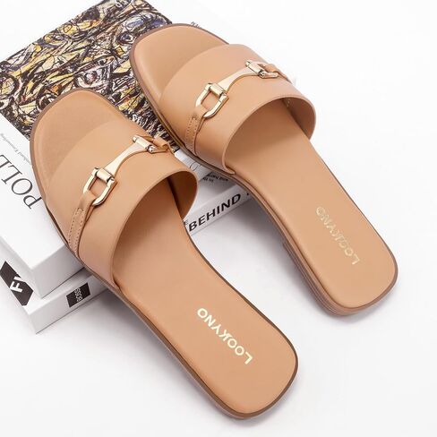 Womens Flat Sandals Dressy Square Open Toe Summer Slides Sandals Slip on Comfortable Leather Sandals for Women in Kuwait