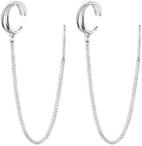 925 Sterling Silver X Criss Cross Cuff Earrings Wrap Tassel Earrings for Women Gold Plated/White Gold Plated Threader Earrings Chain Crawler Earrings in Saudi Arabia