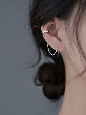 925 Sterling Silver X Criss Cross Cuff Earrings Wrap Tassel Earrings for Women Gold Plated/White Gold Plated Threader Earrings Chain Crawler Earrings in Saudi Arabia