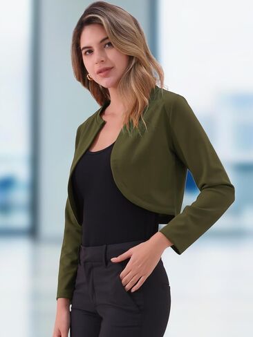 Allegra K Women's Curved Hem Crop Top Open Front Bolero Shrug in Kuwait