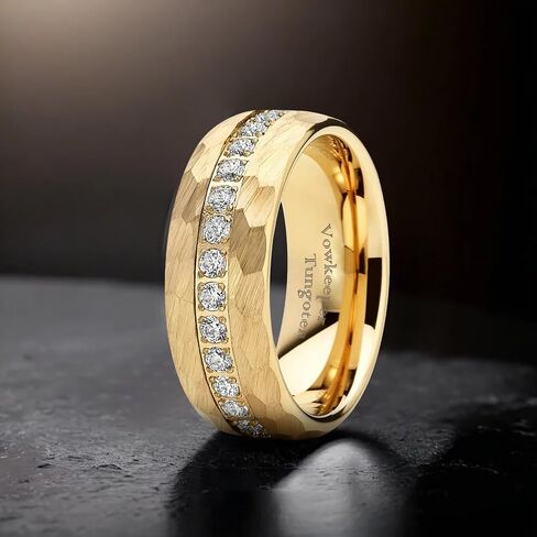 8mm Titanium Men's Wedding Ring - Silver/Black/Gold/Rose Gold, Diamond Inlay, Hammered Design, Lightweight Comfort Fit Sizes 8-13 in Saudi Arabia