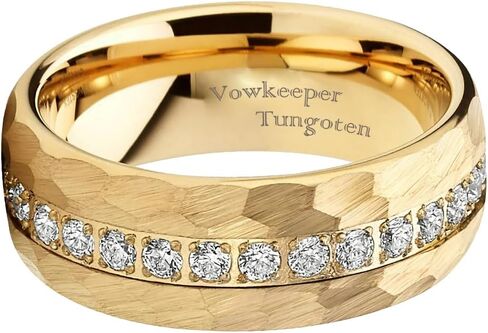 8mm Titanium Men's Wedding Ring - Silver/Black/Gold/Rose Gold, Diamond Inlay, Hammered Design, Lightweight Comfort Fit Sizes 8-13 in Saudi Arabia