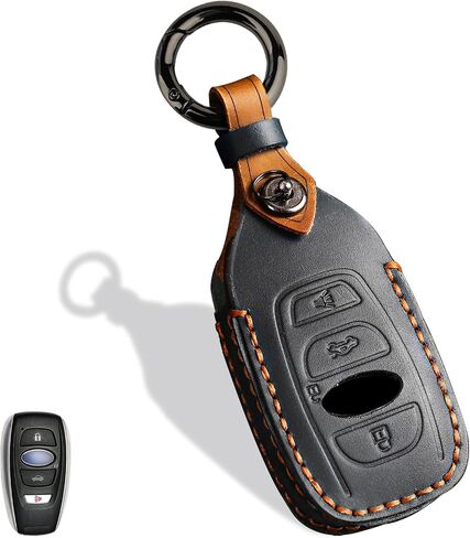 غطاء مفتاح الجلود ، يتوافق مع سوبارو فورستر Crosstrek Outback Ascent Legacy Impreza WRX BRZ STI ، إلخ ، على غرار الرجعية لا يوجد تصميم برغي لائحة حامل المفتاح الذكي (زر 4 ، أسود) in Kuwait