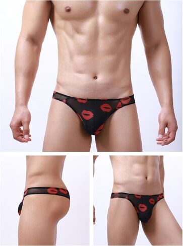 Men's Spandex Thong Low Rise Printed Bikini Eyelet Briefs Underwear in Saudi Arabia