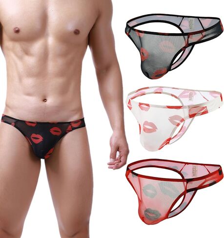 Men's Spandex Thong Low Rise Printed Bikini Eyelet Briefs Underwear in Saudi Arabia