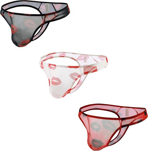 Men's Spandex Thong Low Rise Printed Bikini Eyelet Briefs Underwear in Saudi Arabia