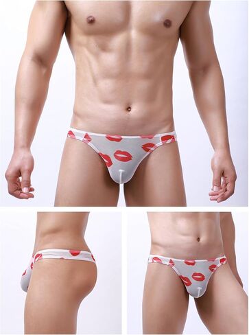 Men's Spandex Thong Low Rise Printed Bikini Eyelet Briefs Underwear in Saudi Arabia