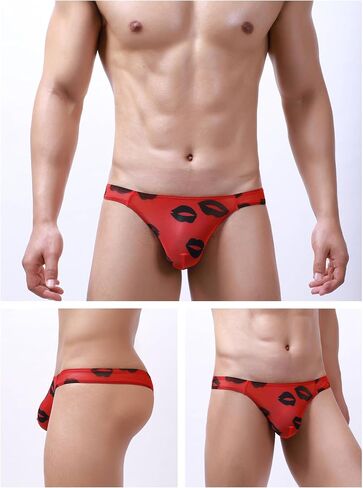 Men's Spandex Thong Low Rise Printed Bikini Eyelet Briefs Underwear in Saudi Arabia