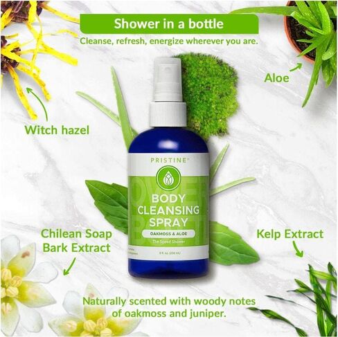 Rinse Free Waterless Body Cleansing Spray: Rinse Free Wash and Body Spray for Women and Men - a More Natural, Portable Shower and Wipes Alternative - Fresh Waters & Citron in Kuwait