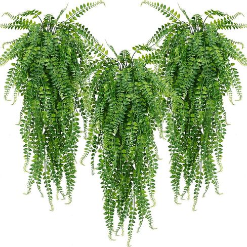 6 Pcs Artificial Hanging Ferns Plants Fake Hanging Plants Fake Ivy Boston Ferns Vine Outdoor Indoor Home Décor UV Resistant Plastic Plants (Green) in Kuwait