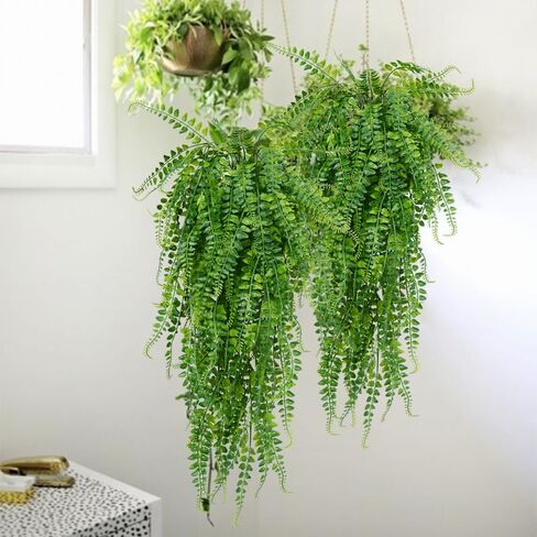 6 Pcs Artificial Hanging Ferns Plants Fake Hanging Plants Fake Ivy Boston Ferns Vine Outdoor Indoor Home Décor UV Resistant Plastic Plants (Green) in Kuwait