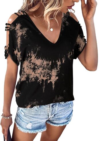 Remidoo Women's Ladder Cut Out Tirt Tops Shirt Sleeve V Neck Tee Top Blouses in Saudi Arabia